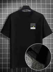 Erkek Dağ Grafikli Tişört, Yaz Için Büyük Beden Rahat T-shirt - Siyah