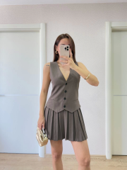 Takım Görünümlu Yelekli Mini Elbise- Füme