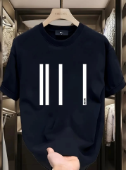 Baskılı Oversize Bisiklet Yaka T-shirt - Siyah