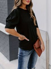 Kadın Kısa Kollu Pileli Balon Kol Bürümcük Bluz
