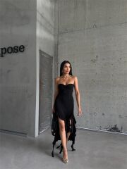 STRABLEZ SANDY ELBİSE YANLARI KATLI - Siyah