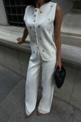 Paulo Gold Düğmeli Yelek Pantolon Takım 9976