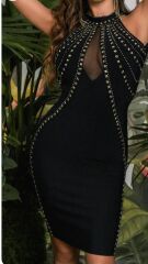 Kadın Dalgıç Kumaş Taş Detaylı Mini Boy Elbise