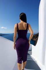 Kadın Dalgıç Krep Kumaş Yırtmaç Detaylı Midi Boy Elbise