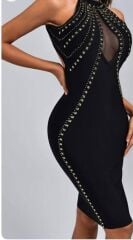 Kadın Dalgıç Kumaş Taş Detaylı Mini Boy Elbise