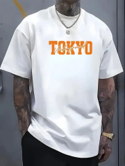 Baskılı Oversize Bisiklet Yaka T-shirt - Beyaz