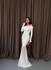 Tül Detaylı Straplez Elbise