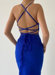 Kaitlyn Sırt Dekolteli V Yaka Yırtmaçlı Elbise