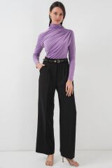 925 Büzgü Detaylı Sandy Bluz - Lila