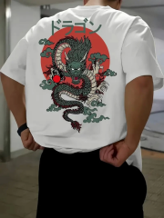 Baskılı Oversize Bisiklet Yaka T-shirt - Beyaz