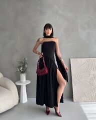 Kadınboğaz Kolsuz Maxi Boy Kalem Elbise