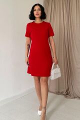 Kırmızı Kısa Kol Atlas Mini Elbise