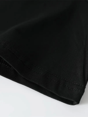 Baskılı Oversize Bisiklet Yaka T-shirt - Siyah