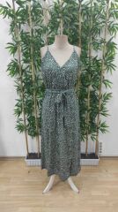 Kadın Ip Askılı Kruvaze Yakalı Yırtmaçlı Uzun Desenli Kuşaklı Süprem Elbise