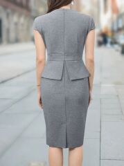 Kadın Kısa Kollu Kare Yakalı Ithal Krep Elbise