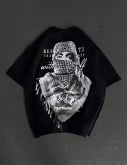Unisex Baskılı Oversize T-Shirt - Siyah