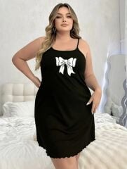 Kadın Kurdela Baskılı Askılı Viskon Gecelik