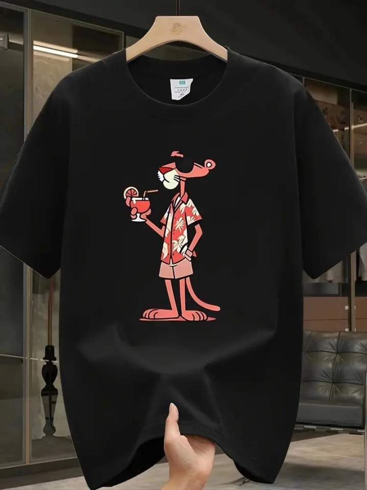 Baskılı Oversize Bisiklet Yaka T-shirt - Siyah