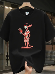 Baskılı Oversize Bisiklet Yaka T-shirt - Siyah