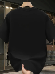 Baskılı Oversize Bisiklet Yaka T-shirt - Siyah