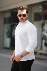 Erkek Hakim Yaka Yarım Düğmeli Keten Gömlek