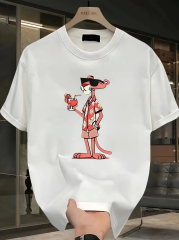 Baskılı Oversize Bisiklet Yaka T-shirt - Beyaz