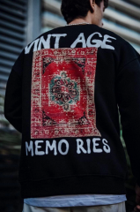 Oversize Bisiklet Yaka Üç İplik Baskılı SweatShirt - Siyah