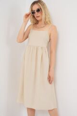 Askılı Ayrobin Elbise 2565 - Krem