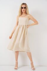 Askılı Ayrobin Elbise 2565 - Krem