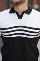 Erkek çizgi Desenli Yakalı Kısa Kollu T-shirt