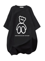 Baskılı Oversize Bisiklet Yaka T-shirt - Siyah