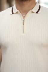 Erkek Yaka Ve Kolları çizgi Detaylı Fermuarlı Kısa Kollu T-shirt