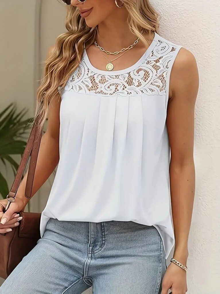 Kadın Askılı Yuvarlak Yaka Dantel Detaylı Viskon Bluz