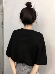 Baskılı Oversize Bisiklet Yaka T-shirt - Siyah