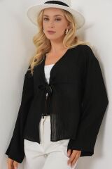 Önü Bağcıklı Bluz 952 - Siyah