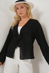 Önü Bağcıklı Bluz 952 - Siyah