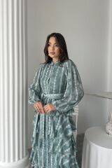 Mint Uzun Volanlı Elbise