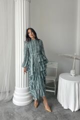 Mint Uzun Volanlı Elbise