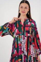 2423 Otantik Desenli Tesettür Elbise - ÇOK RENKLİ 2