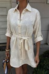 Süzene Nakışlı Ve Gold Düğmeli Elbise 2742