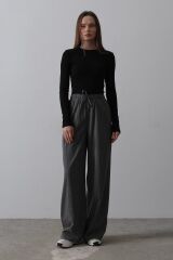 Beli Lastikli Bol Paça Pantolon - Antrasit