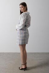 Ekoseli Gömlek Detaylı Elbise - Mavi