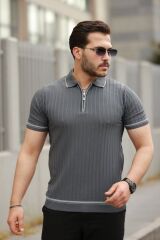 Erkek Fermuarlı Yakalı Kısa Kollu T-shirt