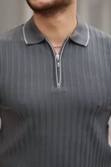 Erkek Fermuarlı Yakalı Kısa Kollu T-shirt