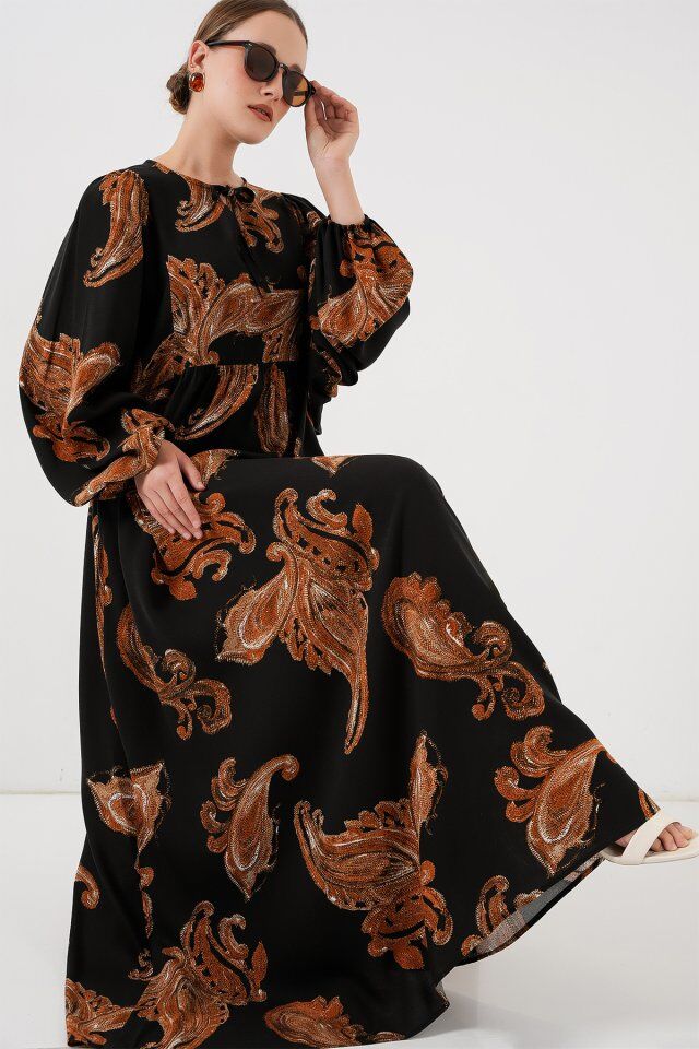 Balon Kol Uzun Tesettür Elbise 2464 - M. Taba