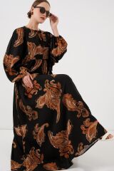 Balon Kol Uzun Tesettür Elbise 2464 - M. Taba