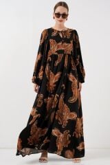 Balon Kol Uzun Tesettür Elbise 2464 - M. Taba