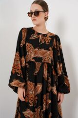 Balon Kol Uzun Tesettür Elbise 2464 - M. Taba