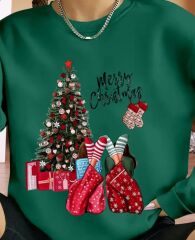 Kadın Yılbaşı Özel Uzun Kollu Bisiklet Yaka Viskon Iki Iplik Bluz