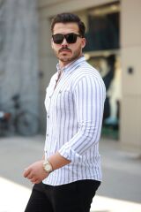 Erkek çizgili Uzun Kollu Gömlek